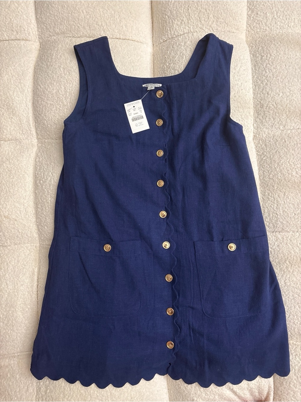 NWT Crewcuts J.Crew Girls Claudia Linen Blend Scalloped Dress Size 12 Blue